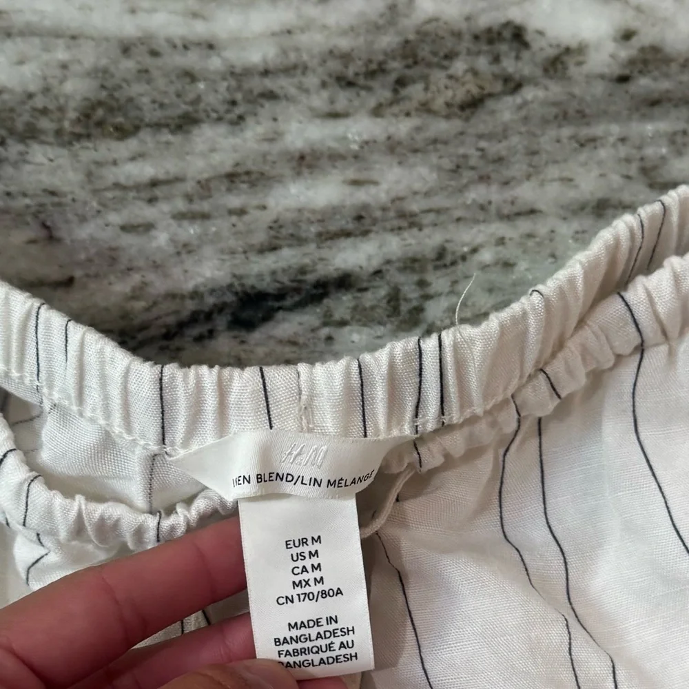 H&M Linen Blend White Striped Wide Leg Pants Size Women’s Medium